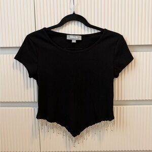 Bluebell Collection Elegant Black Crop Top with Beaded Fringe
